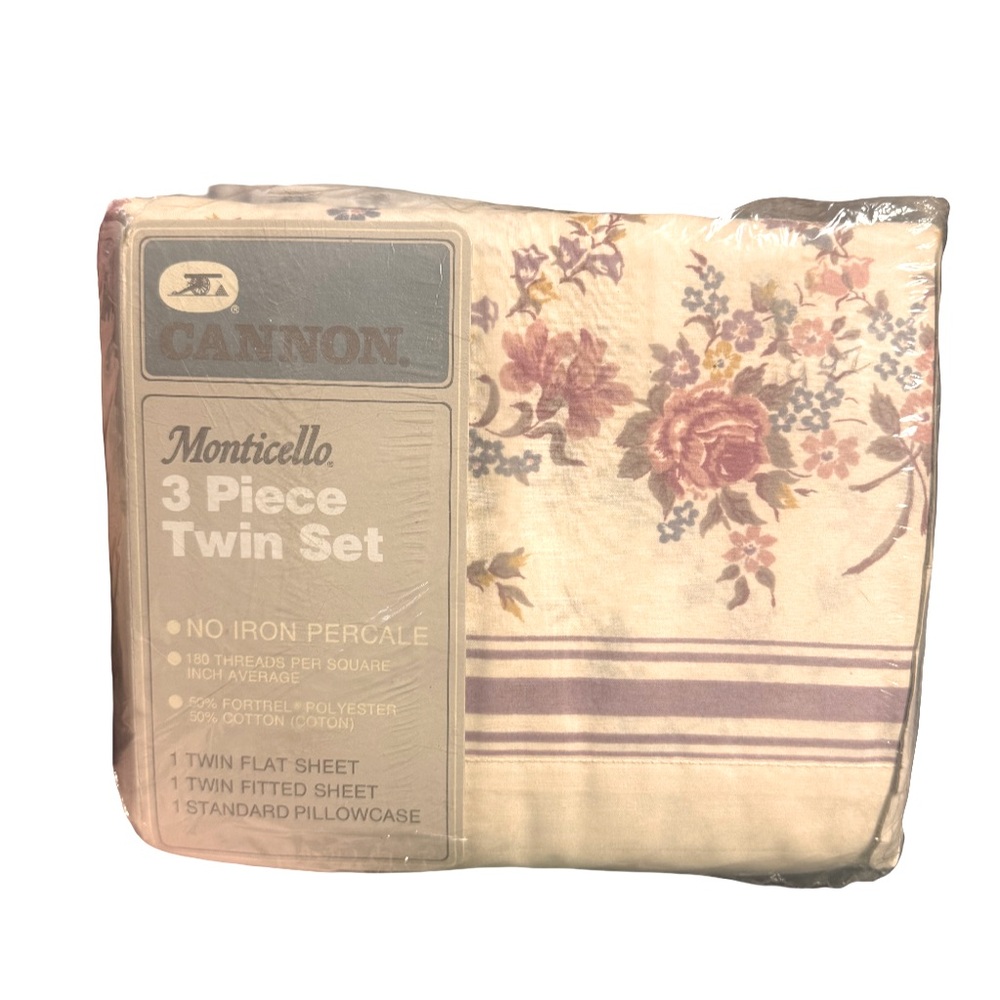 Vintage Cannon Monticello 3 Piece Twin Set Sheets and Pillowcase NWT